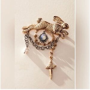 Free People Rabbit Dare To Dream brooch, Gold and Silver Rabbit Brooch NWT $20